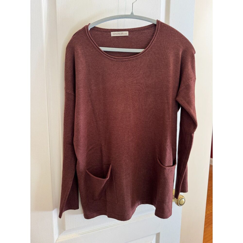 Zenana Brown Long Sleeve Pocket Tunic Sweater - Size S/M